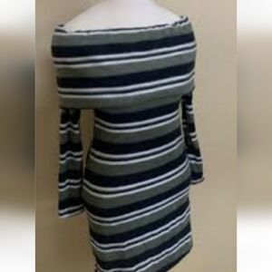 Riley+James Fleece Cozy Chic Off-Shoulder Striped Sweater Tunic Or Dress